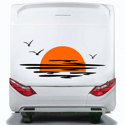 Set Caravan Sunset Among Clouds and Birds Graphics Decals | Camper Van Caravan Car Decoration Decals Kit | Motorhome Adhesive Decor Vinyl