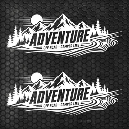 Set 2 Pcs Car Van Mountains Landscape Trees and River Graphics Both Sides Stripes Decal. Forest Van Car Camper Bus Trailer Camping adhesives