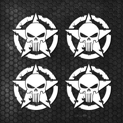 Set 4 Pcs Skull Star Punisher Graphics Holes Decal High Quality Stickers Motorcycle car trucks US Army Star Punisher Holes decals Vinyl