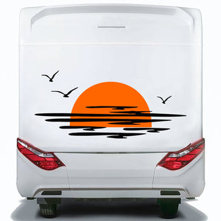 Set Caravan Sunset Among Clouds and Birds Graphics Decals