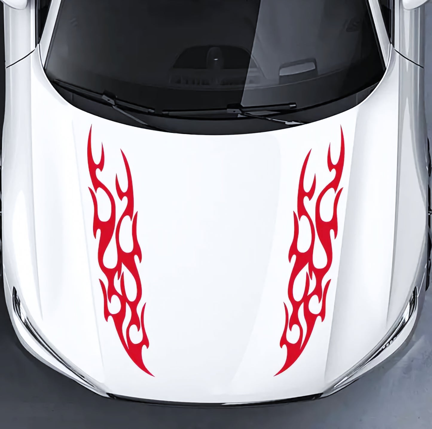 Set 2 Pcs Racing Flames Fire Decal Hood Decals Vinyl Style Car Van Motorbike sticker. Both Sides Dual Stripes Graphics Sport Decal wrap