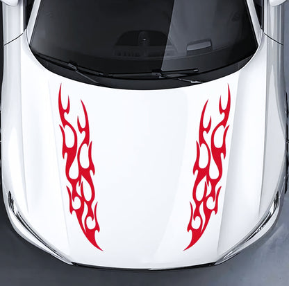 Set 2 Pcs Racing Flames Fire Decal Hood Decals Vinyl Style Car Van Motorbike sticker. Both Sides Dual Stripes Graphics Sport Decal wrap