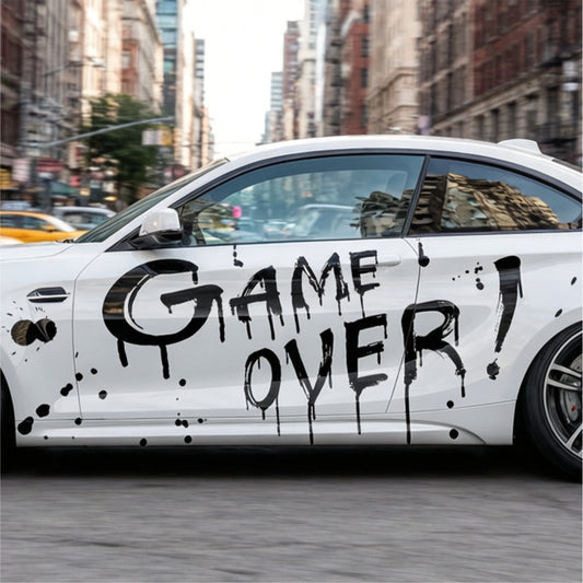 Set 2 Pcs JDM Decals Game Over Theme Car Sticker Graphics Both Sides Sports Style Game Over Pattern Decor Wrap Vinyl Decals | Funny Graphics