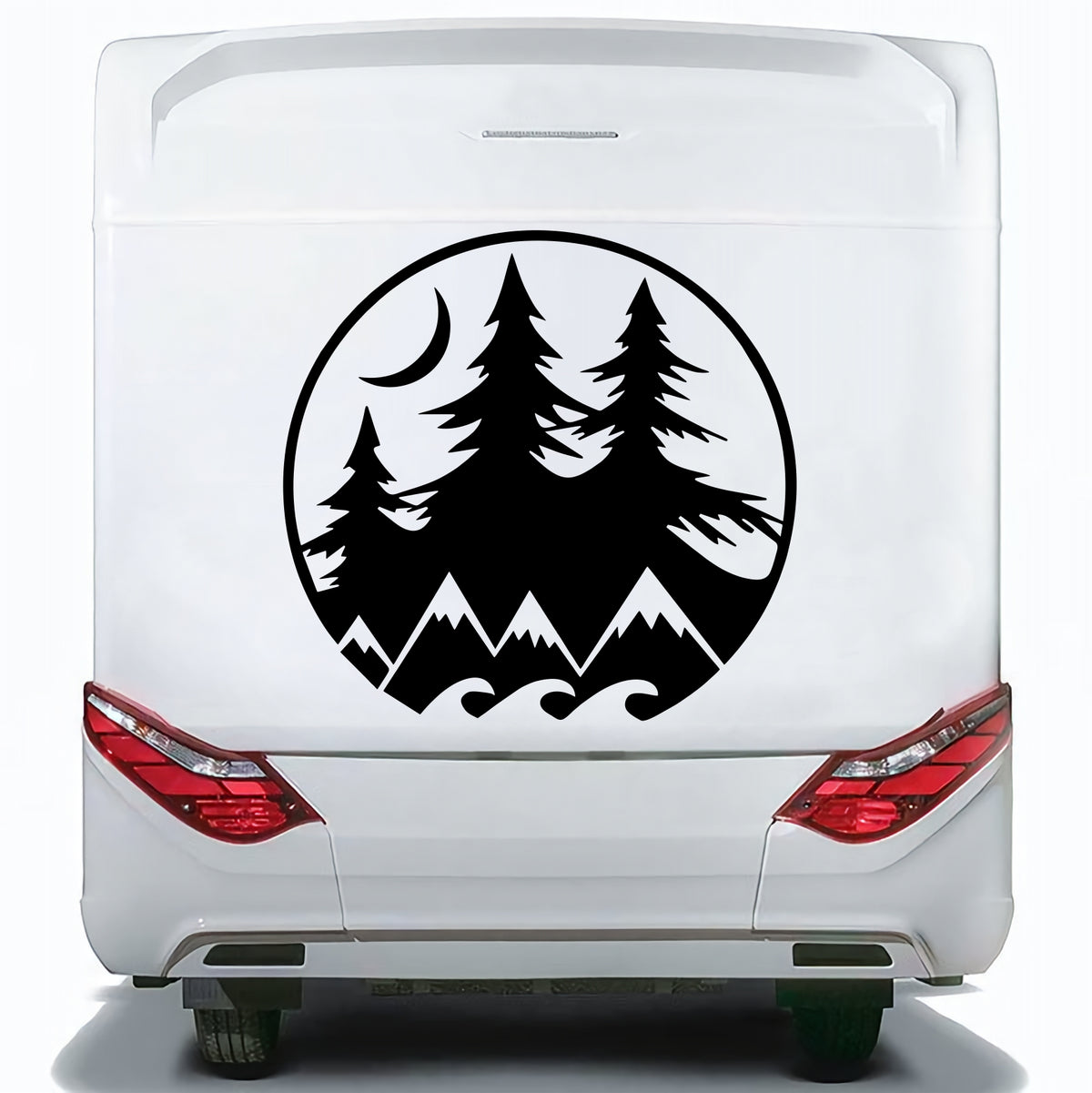Set 2 Pcs Camper Van with Mountains Trees and Moon Sticker Decals | Nature Theme Decor Vehicle Decal | Motorhome Offroad Adhesive Vinyl wrap