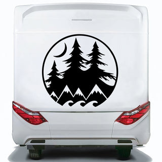 Set 2 Pcs Camper Van with Mountains Trees and Moon Sticker Decals