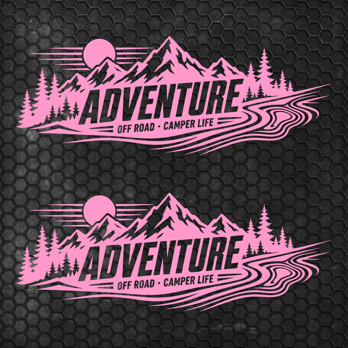 Set 2 Pcs Car Van Mountains Landscape Trees and River Graphics Both Sides Stripes Decal. Forest Van Car Camper Bus Trailer Camping adhesives