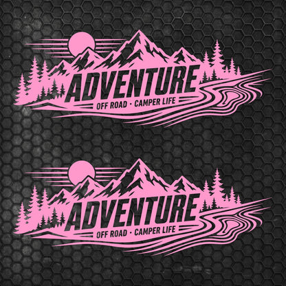Set 2 Pcs Car Van Mountains Landscape Trees and River Graphics Both Sides Stripes Decal. Forest Van Car Camper Bus Trailer Camping adhesives