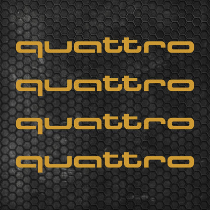 Set 4 Pcs Audi Quattro Emblem Decal Both Sides, Front and Rear Stickers | Premium kit 2 Logos Quattro Graphics Emblems for Car, SUV, Wall, etc.