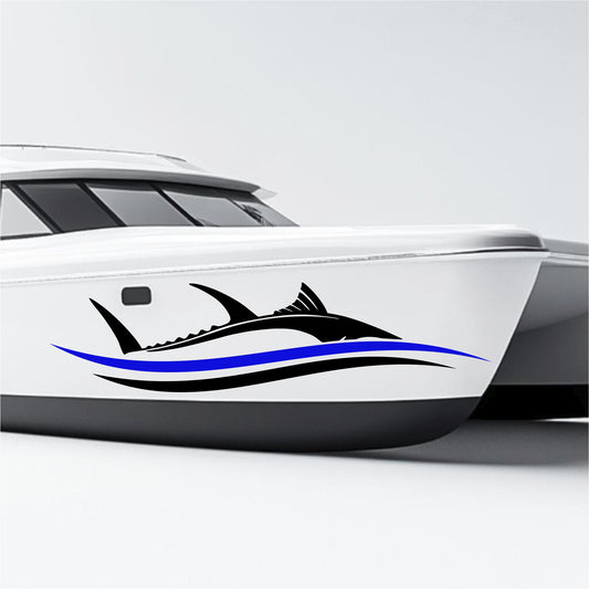 Set 2 Pcs Side Boat Stripe Fish in Wave Sticker Boat Body Decal Cruise | Ocean Mural Vinyl Covers Adhesives Styling fishing Boats Decoration