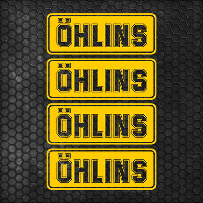 Set 4 Pcs Öhlins HQ Emblem Graphics Cut Stickers Sponsor Decals | Öhlins stickers cut from self-adhesive vinyl Öhlins wrap replacement decal