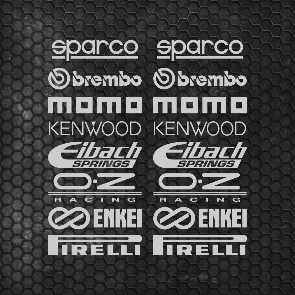 Set Cut Emblem Graphic Sponsor Stickers, Racing Brand Decals, JDM Drift Tuner Turbo Brake Tires Wheels Exhaust Project Car Enthusiast Decals