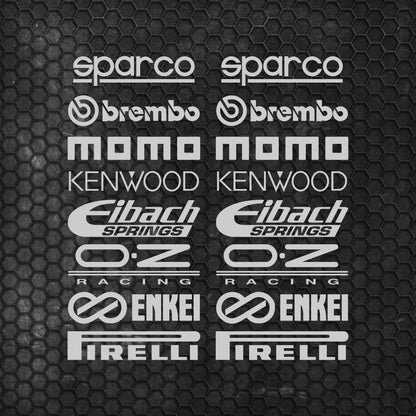 Set Cut Emblem Graphic Sponsor Stickers, Racing Brand Decals, JDM Drift Tuner Turbo Brake Tires Wheels Exhaust Project Car Enthusiast Decals