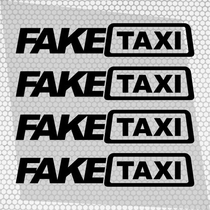 Set 4 Pcs Funny Fake Taxi HQ Graphics Cut Stickers vinyl Decals | FAKE TAXI Car Auto Sticker FakeTaxi Decal No Background replacement decal