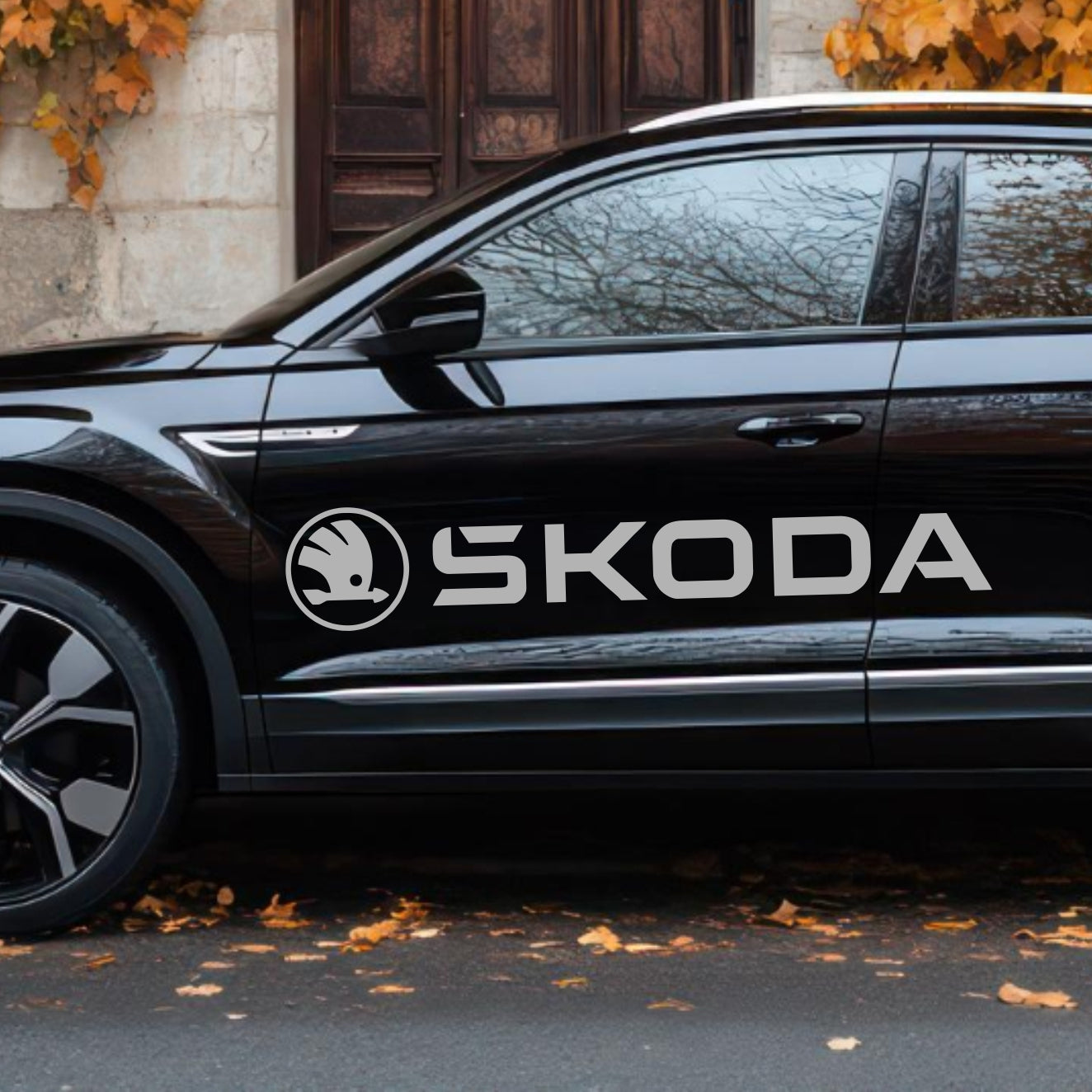 Set 2 Pcs Skoda Logo Decal Sticker Sport Racing Stripes Emblem Graphic | Skoda Cut Emblem logo Vehicle Sticker, Vinyl Car Decal Both Sides