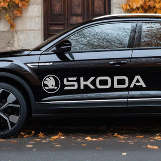 Set 2 Pcs Skoda Logo Decal Sticker Sport Racing Stripes Emblem Graphic