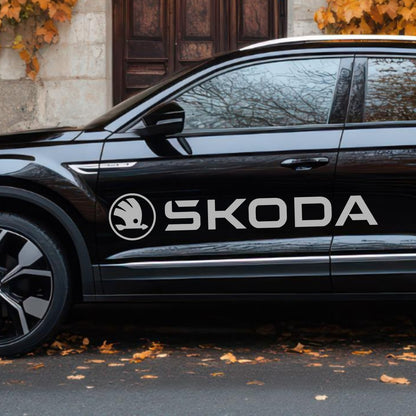 Set 2 Pcs Skoda Logo Decal Sticker Sport Racing Stripes Emblem Graphic | Skoda Cut Emblem logo Vehicle Sticker, Vinyl Car Decal Both Sides