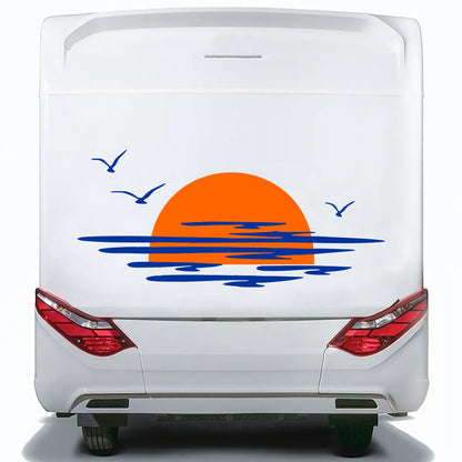 Set Caravan Sunset Among Clouds and Birds Graphics Decals | Camper Van Caravan Car Decoration Decals Kit | Motorhome Adhesive Decor Vinyl