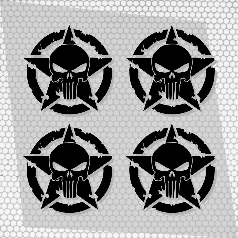 Set 4 Pcs Skull Star Punisher Graphics Holes Decal High Quality Stickers Motorcycle car trucks US Army Star Punisher Holes decals Vinyl
