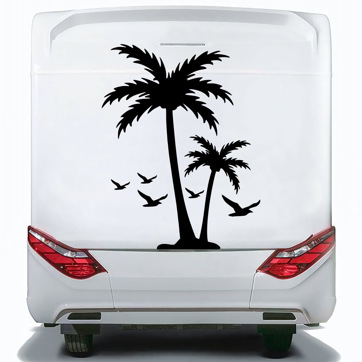 Set Caravan Palm Trees and Seagulls Birds Graphics Decals | Summer theme Camper Van Caravan Car Vehicle Decor Kit | Motorhome Adhesive Vinyl