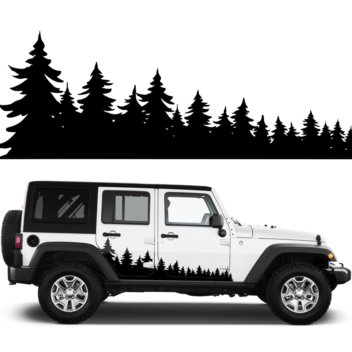 Set Forest Full of Trees Landscape Graphics Both Sides Stripes Decals. Nature Forest Car Camper Van Trailer Camping Offroad adhesive wrap