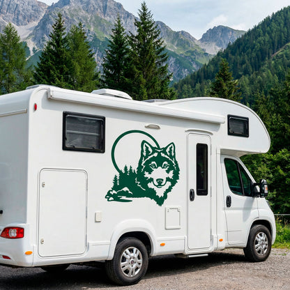 Set 2 Pcs Caravan Wolf in the forest Graphics Decals | Both Sides Camper Van Offroad Caravan Car Decoration Decals | Nature Adhesive Vinyl