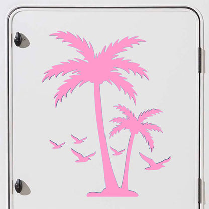 Set Caravan Palm Trees and Seagulls Birds Graphics Decals | Summer theme Camper Van Caravan Car Vehicle Decor Kit | Motorhome Adhesive Vinyl