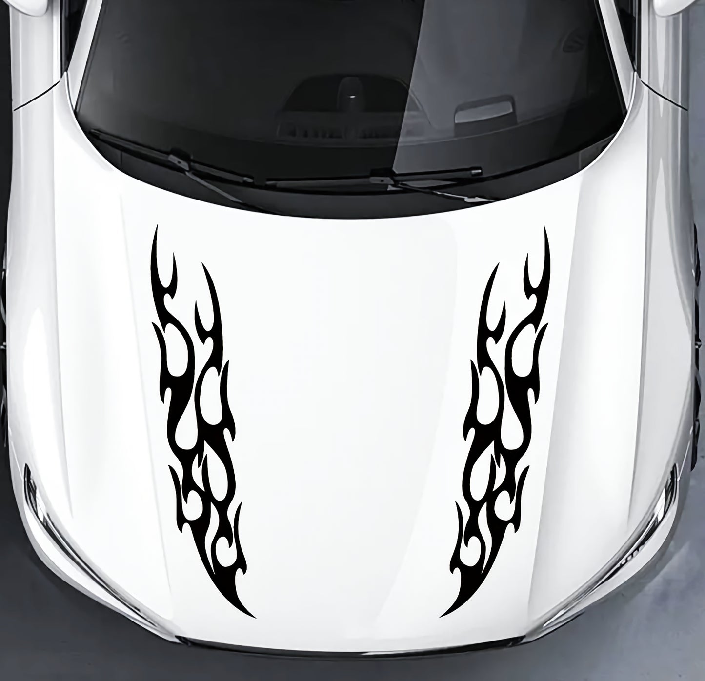Set 2 Pcs Racing Flames Fire Decal Hood Decals Vinyl Style Car Van Motorbike sticker. Both Sides Dual Stripes Graphics Sport Decal wrap