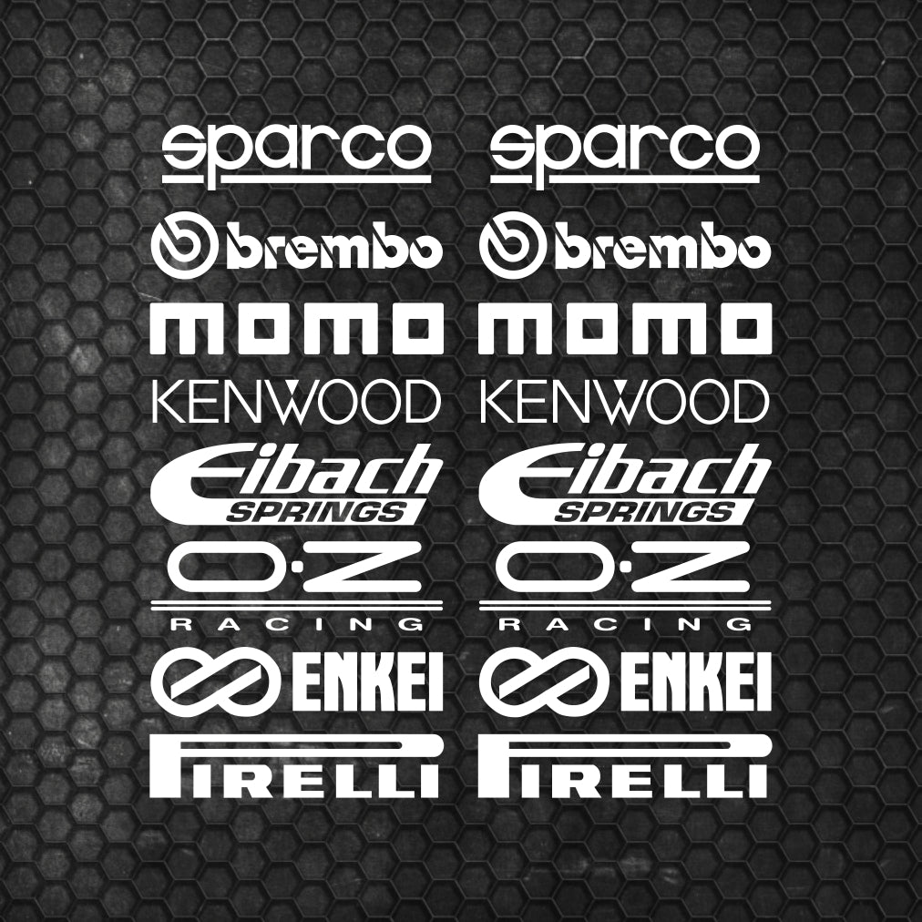Set Cut Emblem Graphic Sponsor Stickers, Racing Brand Decals, JDM Drift Tuner Turbo Brake Tires Wheels Exhaust Project Car Enthusiast Decals