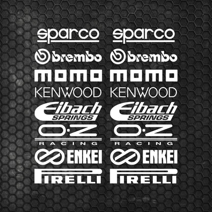 Set Cut Emblem Graphic Sponsor Stickers, Racing Brand Decals, JDM Drift Tuner Turbo Brake Tires Wheels Exhaust Project Car Enthusiast Decals