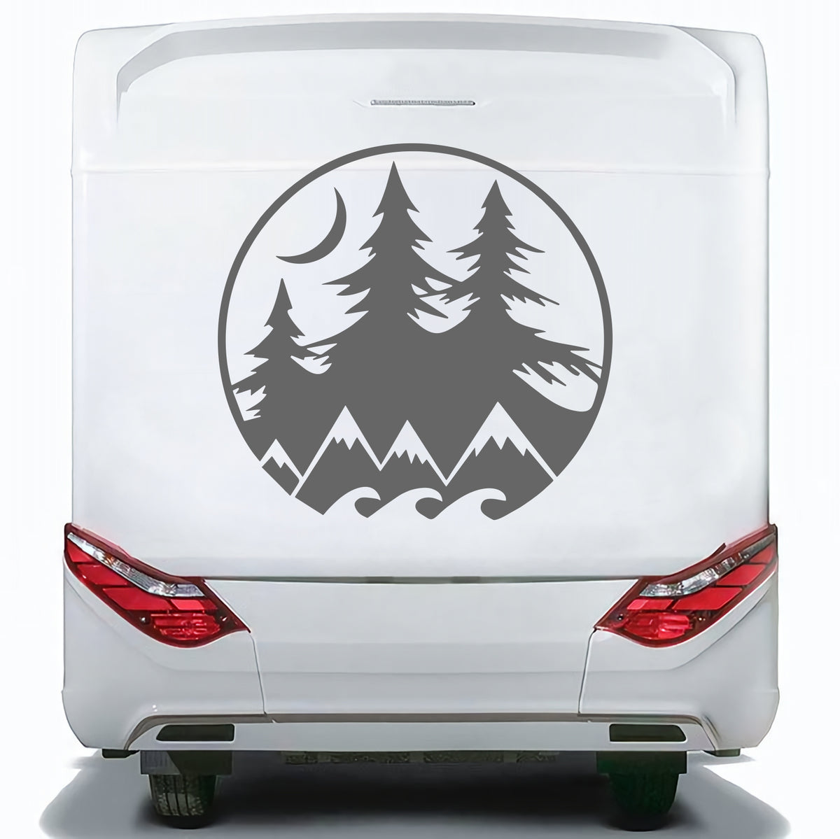 Set 2 Pcs Camper Van with Mountains Trees and Moon Sticker Decals | Nature Theme Decor Vehicle Decal | Motorhome Offroad Adhesive Vinyl wrap