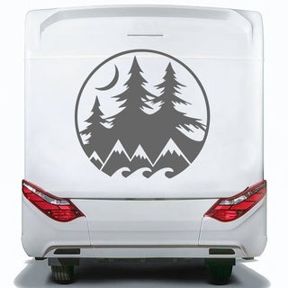 Set 2 Pcs Camper Van with Mountains Trees and Moon Sticker Decals