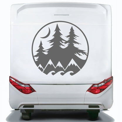 Set 2 Pcs Camper Van with Mountains Trees and Moon Sticker Decals | Nature Theme Decor Vehicle Decal | Motorhome Offroad Adhesive Vinyl wrap