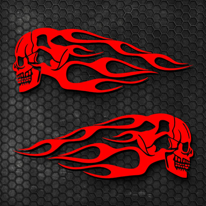 Set 2 Pcs High Quality Car Motorcycle Stickers | Motorcycle Oil Tank Stickers | Car Van Flame Skull Both Sides Decals Decor Accessories wrap