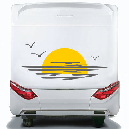 Set Caravan Sunset Among Clouds and Birds Graphics Decals | Camper Van Caravan Car Decoration Decals Kit | Motorhome Adhesive Decor Vinyl