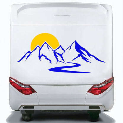 Set Caravan Sunset among Mountains and River Graphics | Decals set Motorhome Decoration Decals | Motorhome RV Adhesive Graphics Decor Kit