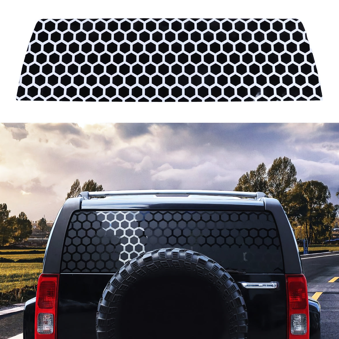 Set 2 Pcs Both Sides Hexagonal Honeycomb Graphic for Vehicle Side Window Sticker | Rear Window Decal, Honeycomb Adhesive Auto Graphics Decor