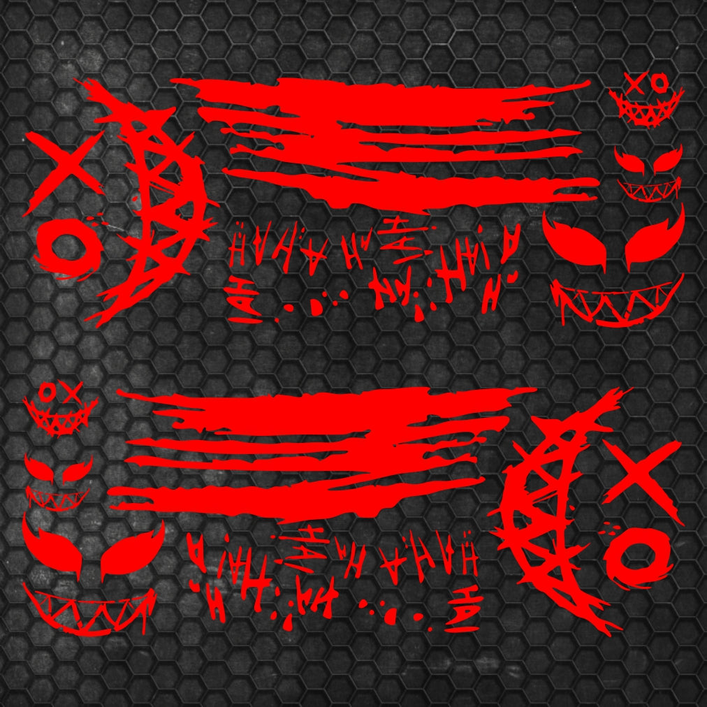 Set 2 Pcs JDM Decals Joker Car Sticker Graphics Both Sides Sports Style Scary Ahahah Pattern Accessories Wrap Vinyl Decals | Funny Graphics