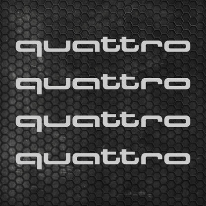 Set 4 Pcs Audi Quattro Emblem Decal Both Sides, Front and Rear Stickers | Premium kit 2 Logos Quattro Graphics Emblems for Car, SUV, Wall, etc.