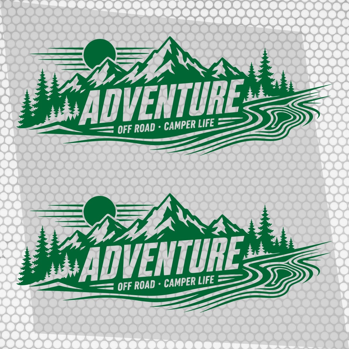 Set 2 Pcs Car Van Mountains Landscape Trees and River Graphics Both Sides Stripes Decal. Forest Van Car Camper Bus Trailer Camping adhesives