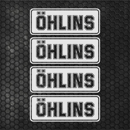 Set 4 Pcs Öhlins HQ Emblem Graphics Cut Stickers Sponsor Decals | Öhlins stickers cut from self-adhesive vinyl Öhlins wrap replacement decal