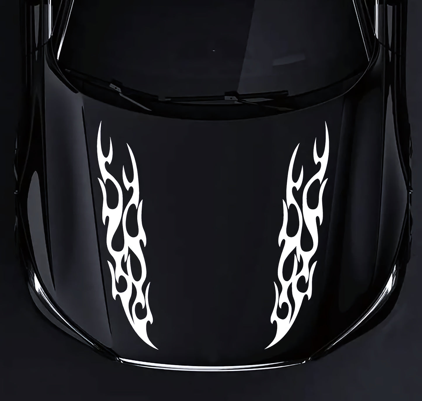 Set 2 Pcs Racing Flames Fire Decal Hood Decals Vinyl Style Car Van Motorbike sticker. Both Sides Dual Stripes Graphics Sport Decal wrap