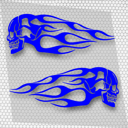 Set 2 Pcs High Quality Car Motorcycle Stickers | Motorcycle Oil Tank Stickers | Car Van Flame Skull Both Sides Decals Decor Accessories wrap