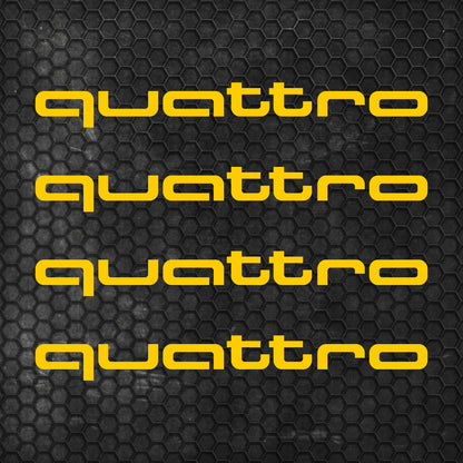 Set 4 Pcs Audi Quattro Emblem Decal Both Sides, Front and Rear Stickers | Premium kit 2 Logos Quattro Graphics Emblems for Car, SUV, Wall, etc.