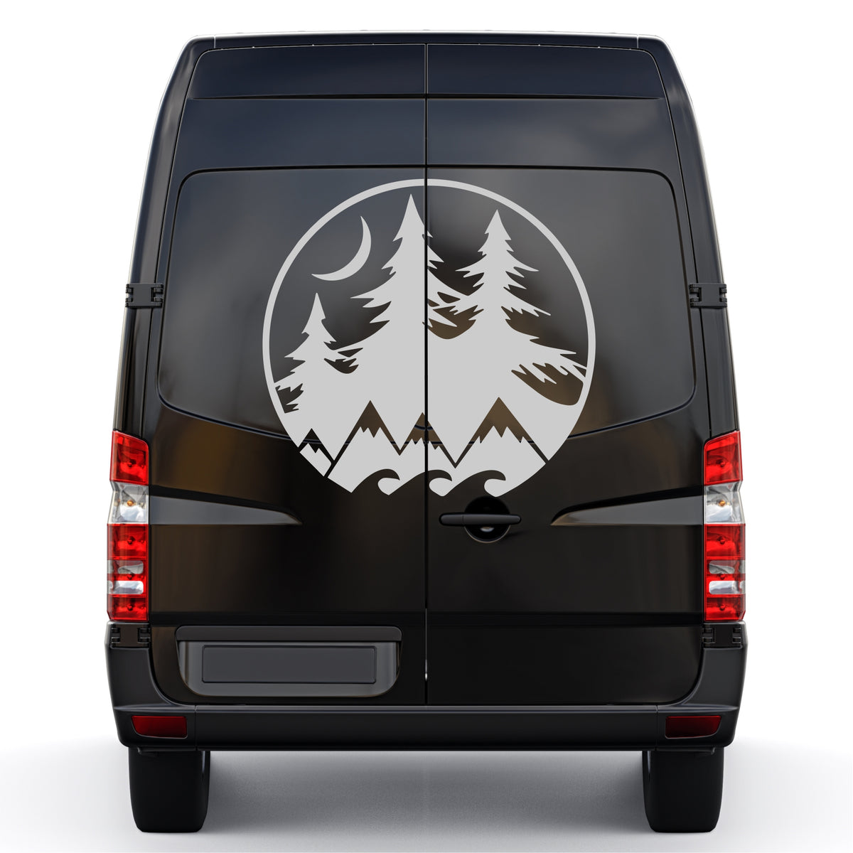 Set 2 Pcs Camper Van with Mountains Trees and Moon Sticker Decals | Nature Theme Decor Vehicle Decal | Motorhome Offroad Adhesive Vinyl wrap