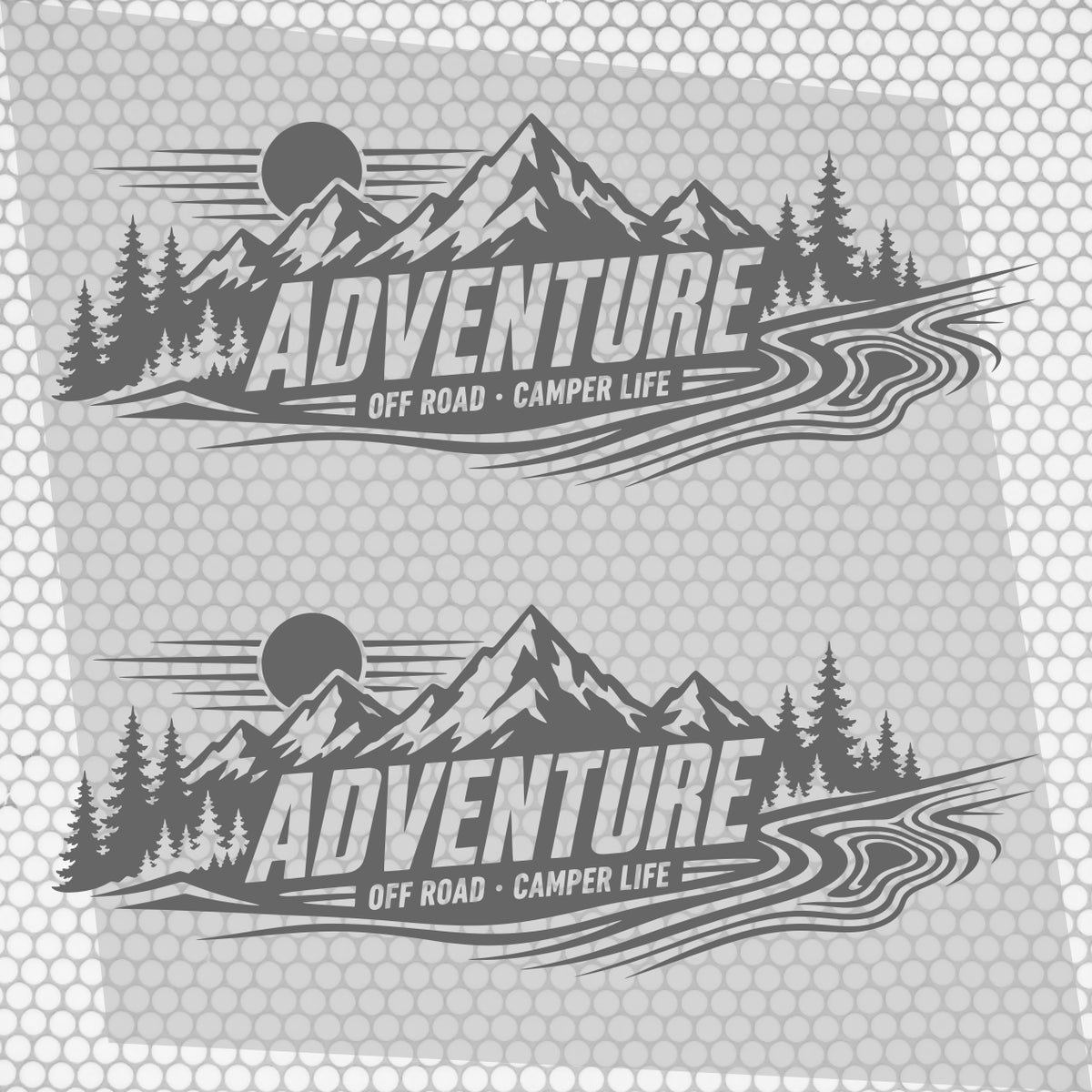 Set 2 Pcs Car Van Mountains Landscape Trees and River Graphics Both Sides Stripes Decal. Forest Van Car Camper Bus Trailer Camping adhesives