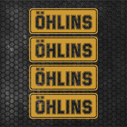 Set 4 Pcs Öhlins HQ Emblem Graphics Cut Stickers Sponsor Decals | Öhlins stickers cut from self-adhesive vinyl Öhlins wrap replacement decal