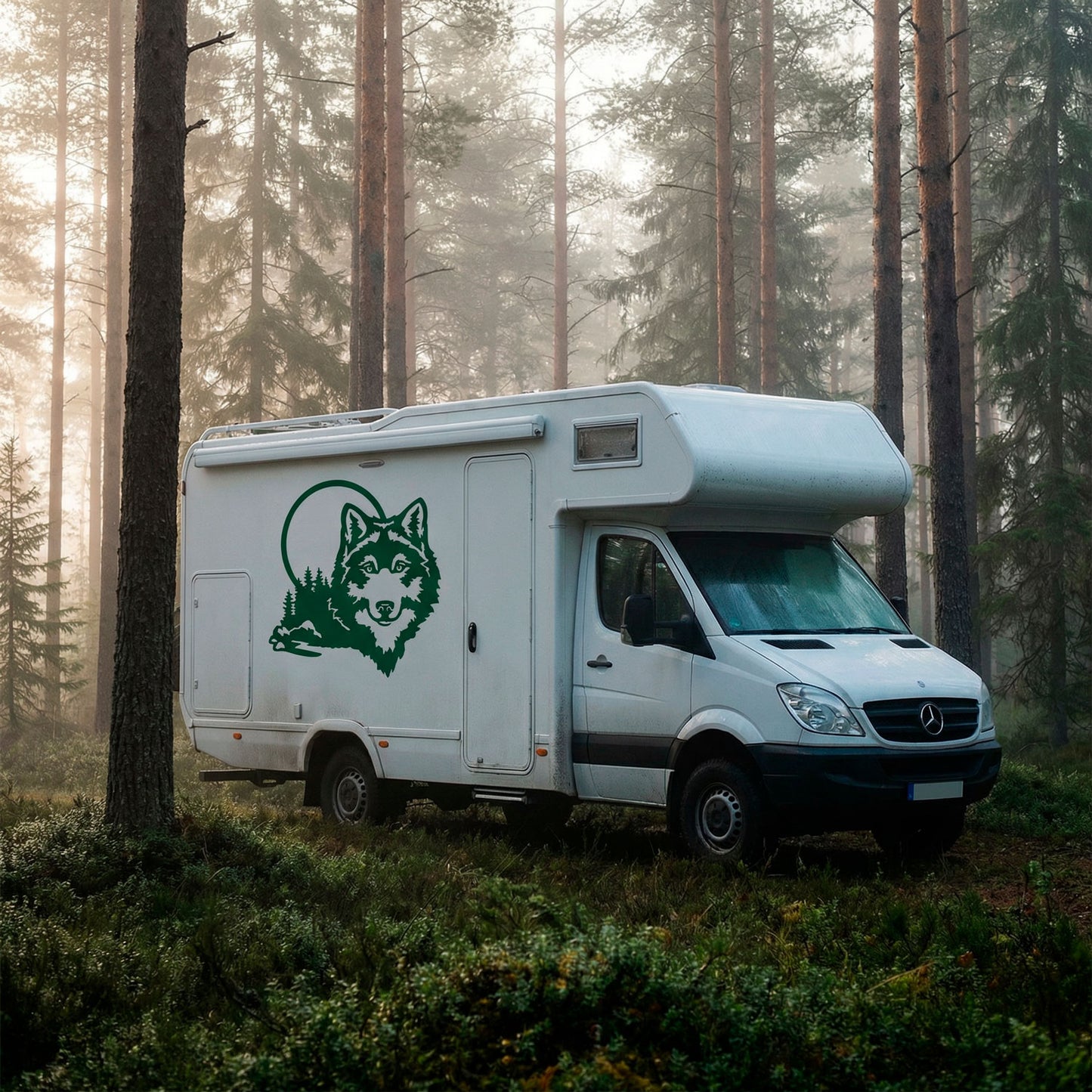 Set 2 Pcs Caravan Wolf in the forest Graphics Decals | Both Sides Camper Van Offroad Caravan Car Decoration Decals | Nature Adhesive Vinyl