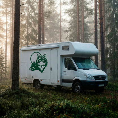 Set 2 Pcs Caravan Wolf in the forest Graphics Decals | Both Sides Camper Van Offroad Caravan Car Decoration Decals | Nature Adhesive Vinyl