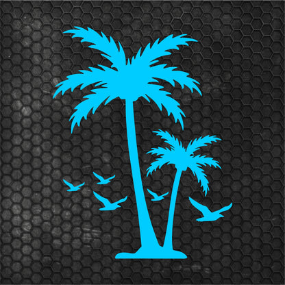 Set Caravan Palm Trees and Seagulls Birds Graphics Decals | Summer theme Camper Van Caravan Car Vehicle Decor Kit | Motorhome Adhesive Vinyl
