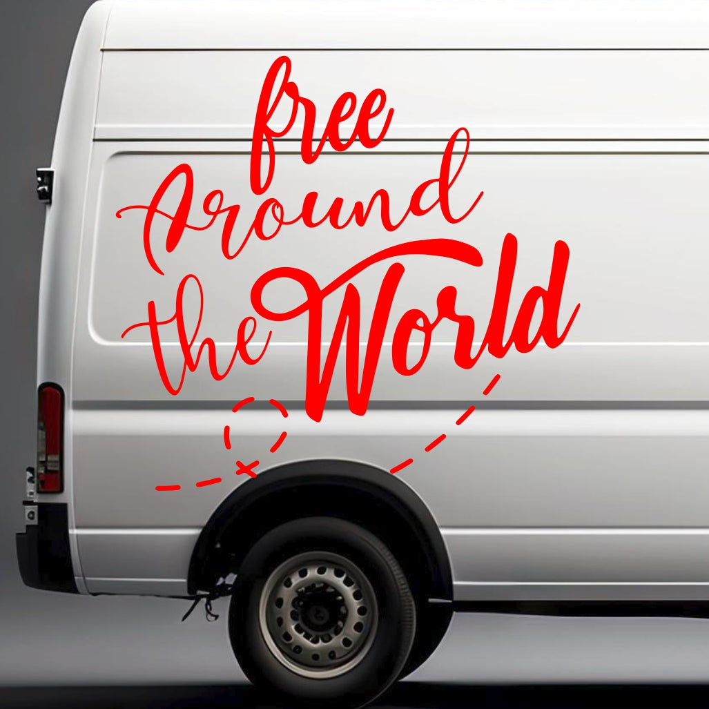 Set 2 Pcs Free Around the World Graphics Decals both sides | Camper Van Caravan Car Quote Decor Decals Kit | Motorhome Adhesive Decor Vinyl